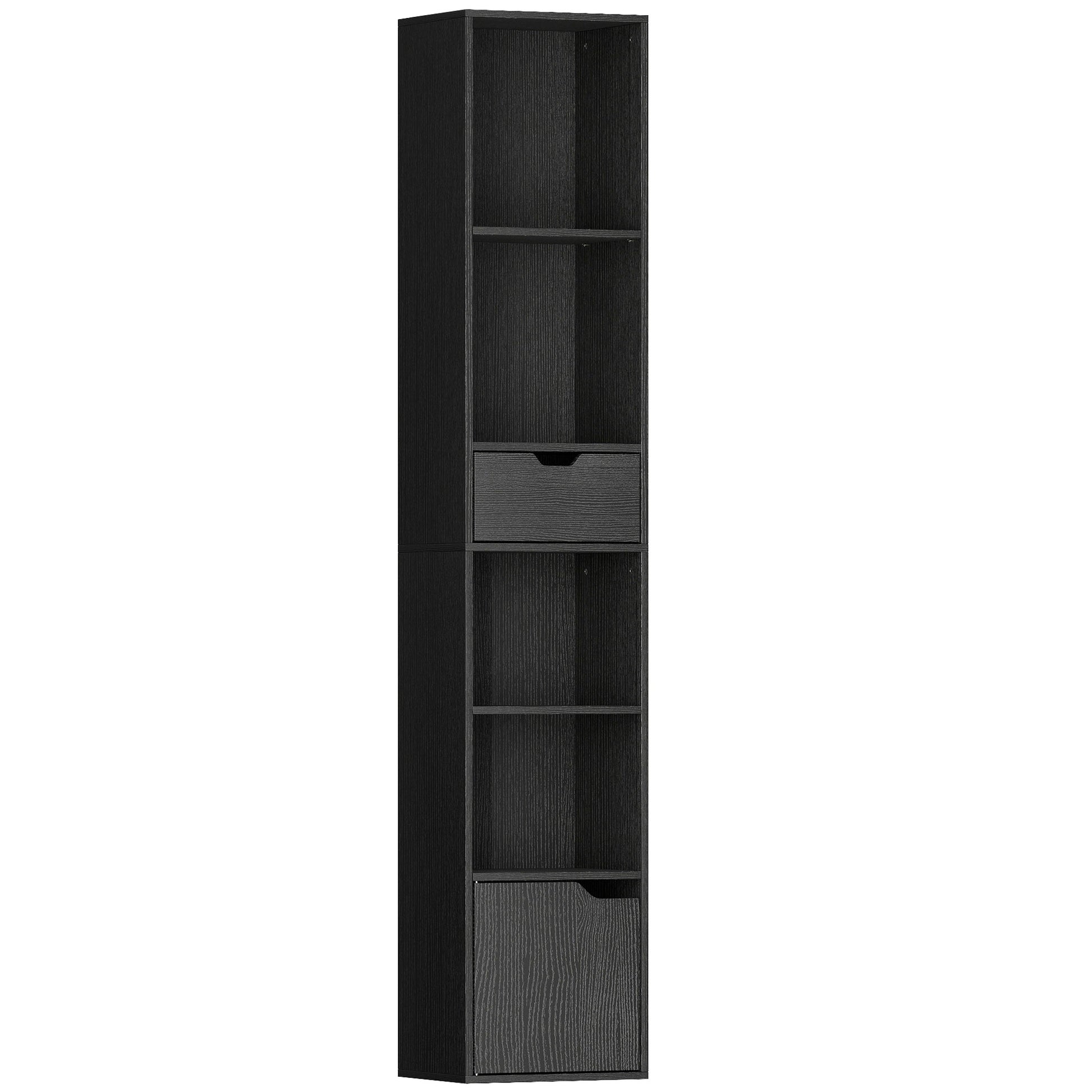 HOMCOM 6-Tier Bookcase, Tall Narrow Bookshelf with Drawer and Door - Black Default Title