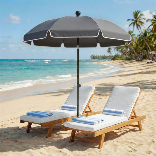 Outsunny 1.8 m Beach Umbrella Parasol with Sand Anchor, Portable 30Â° Tilting Patio Sun Shade with Adjustable Height, Dark Grey
