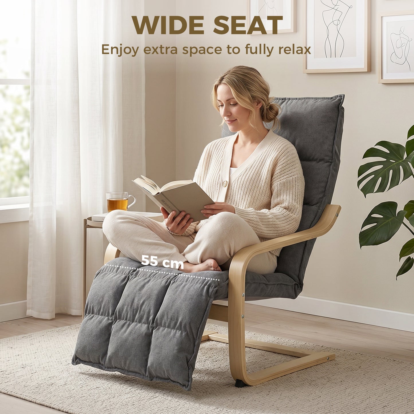 HOMCOM Modern Accent Chair, Leisure Lounge Chair Armchair with Footrest, Plush Cushion, Curved Legs and Arms, Grey