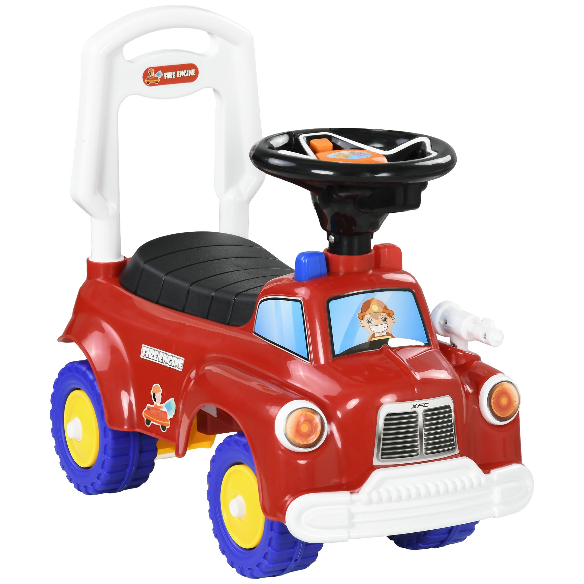 AIYAPLAY Ride On Fire Truck Foot to Floor Design with Under Seat Storage, Steering Wheel, Music, Light, for 1.5-3 Years, Red Default Title