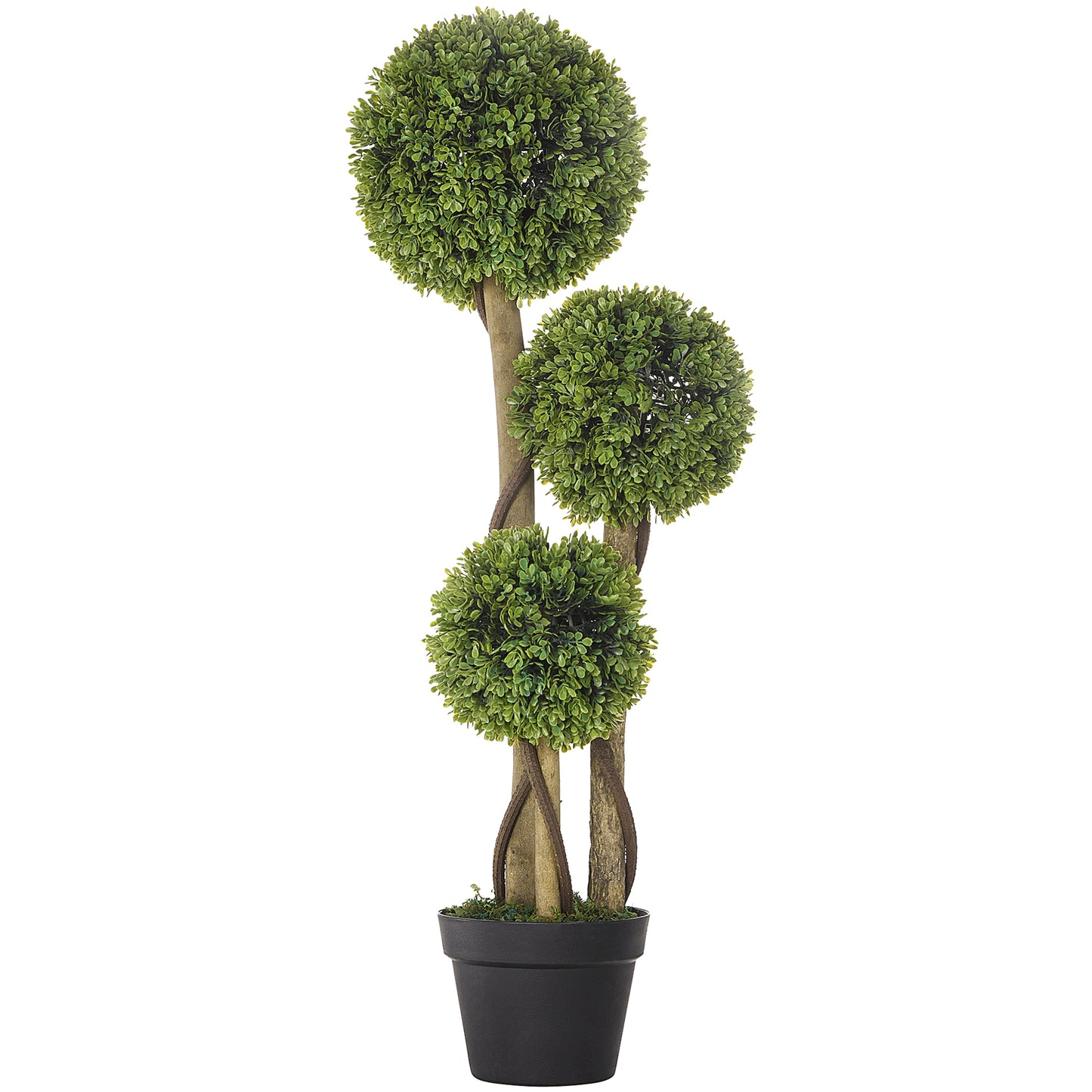 HOMCOM Decorative Artificial Trees Boxwood Ball Topiary Trees in Pot, UV-Cut Fake Plants for Home Indoor Outdoor Decor, 90 cm, Light Green