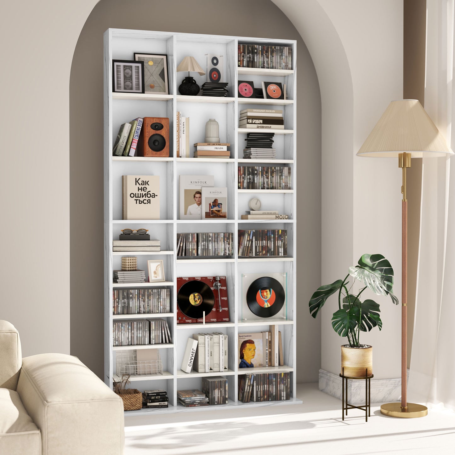 HOMCOM CD Storage Unit with Adjustable Shelves, 102 x 195 cm, Marble Effect