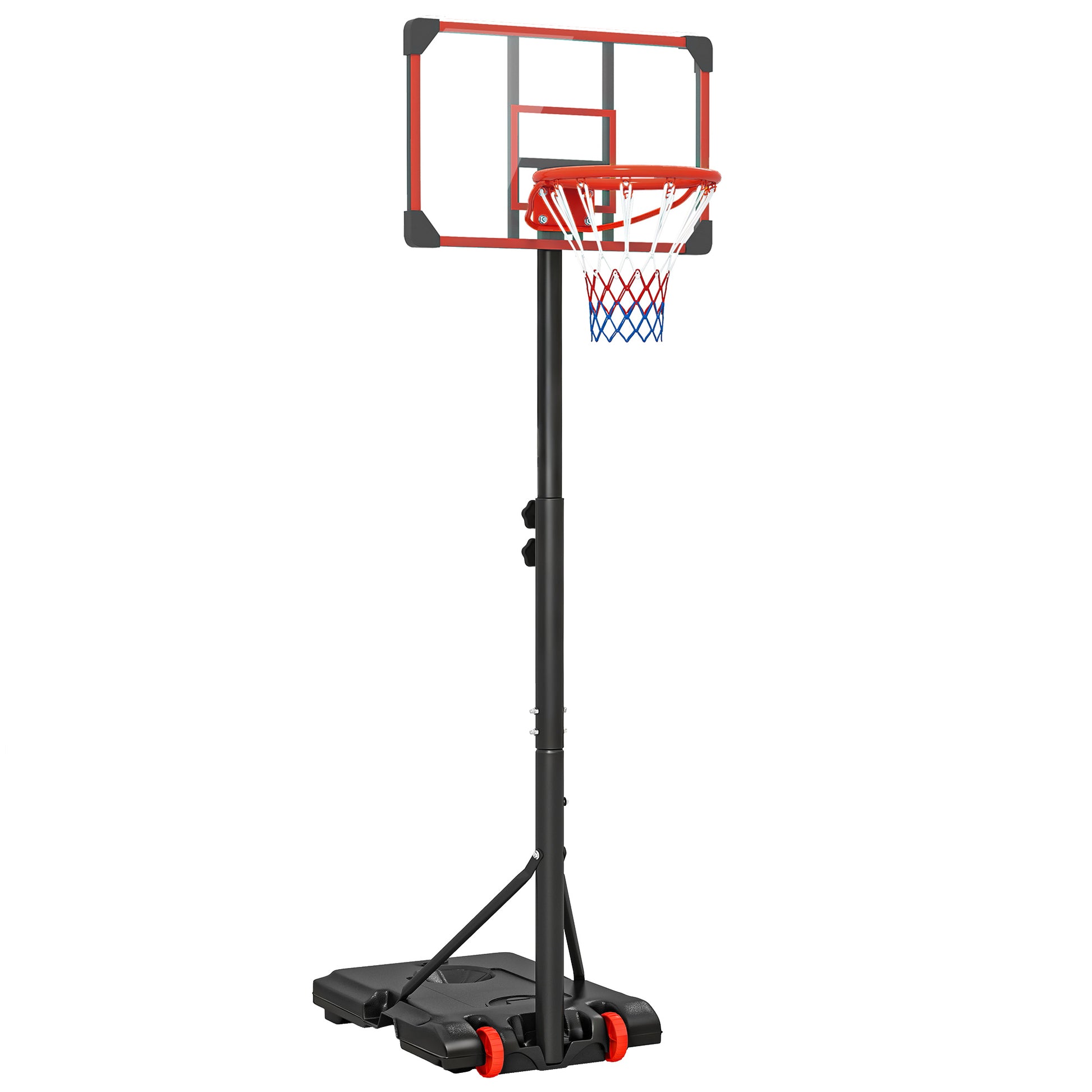 SPORTNOW Height Adjustable Basketball Hoop and Stand with Firm Backboard and Weighted Base, Portable on Wheels, Red