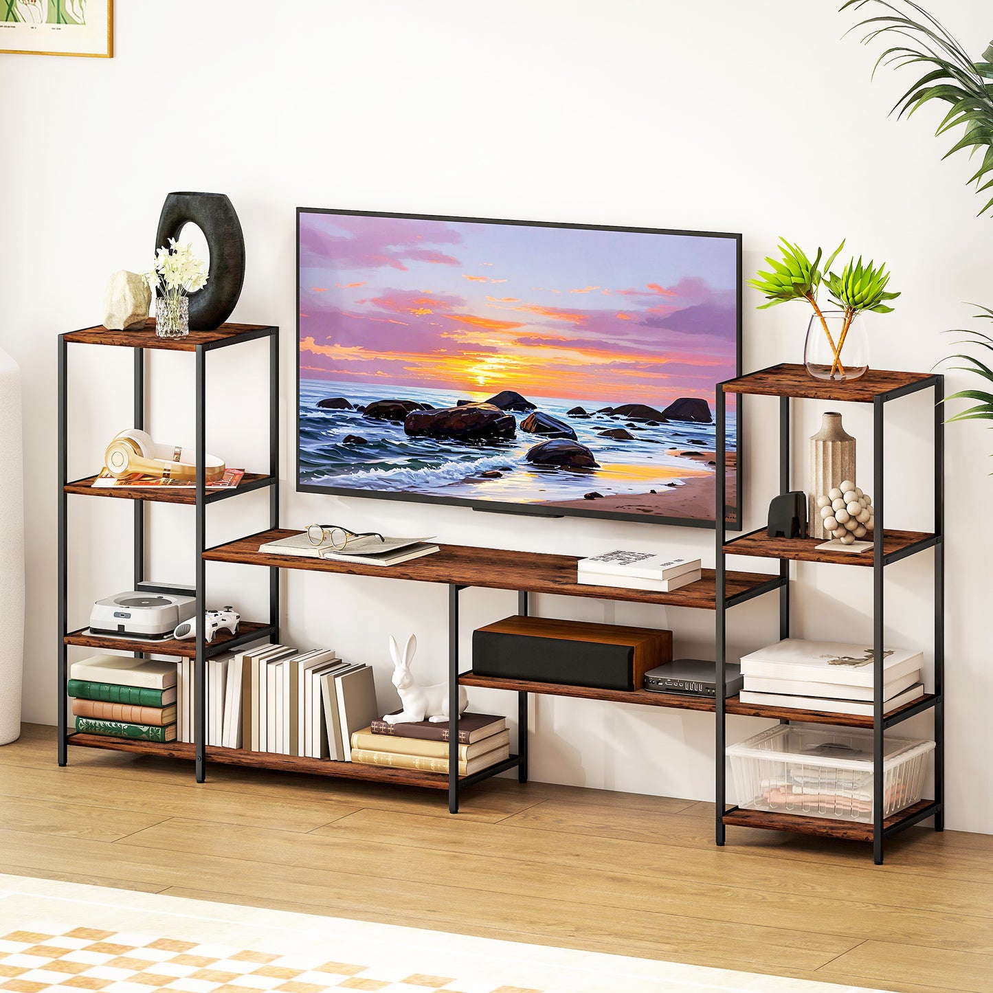 HOMCOM TV Unit for TVs up to 55 Inches, Industrial TV Stand with Storage Shelves, Entertainment Centre for Living Room, Bedroom