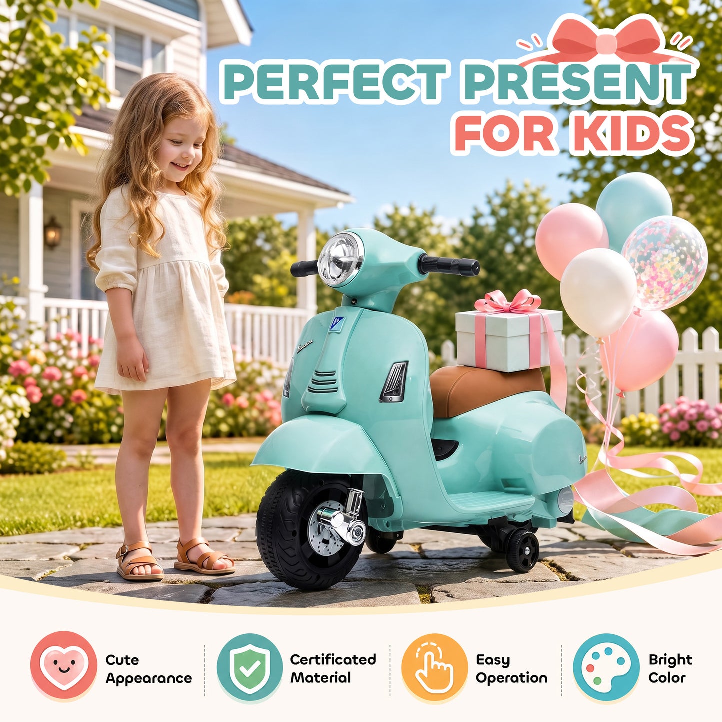 HOMCOM Vespa Licensed 6V Kids Electric Motorbike Ride On Motorcycle  Battery Powered for 18-36 Months with Horn, Green