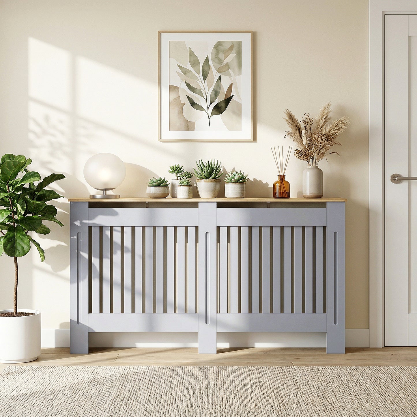 HOMCOM Slatted Radiator Cover, Painted Cabinet with Line Grill Design, 172L Ã— 19W Ã— 81H cm, Grey