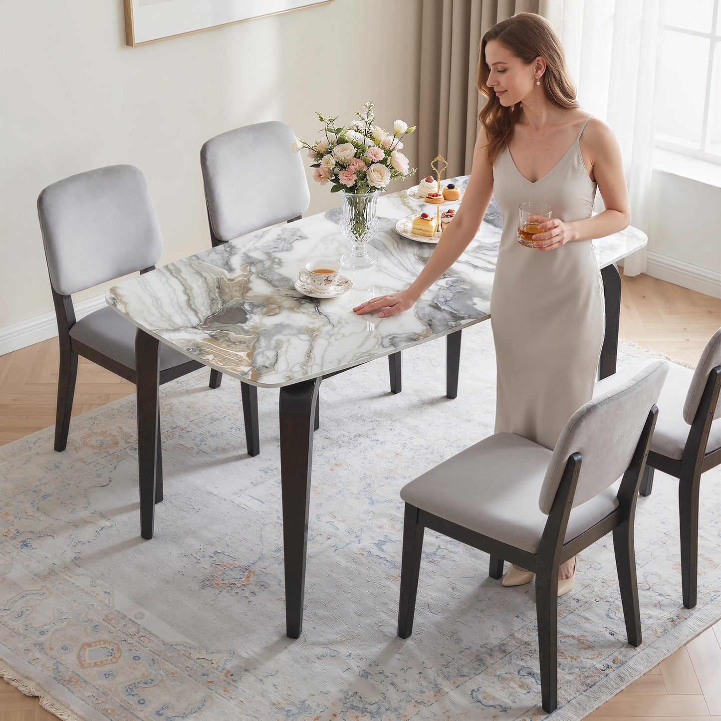 HOMCOM Dining Table for 4, Modern Kitchen Table with Sintered Stone Tabletop, Metal Legs, White