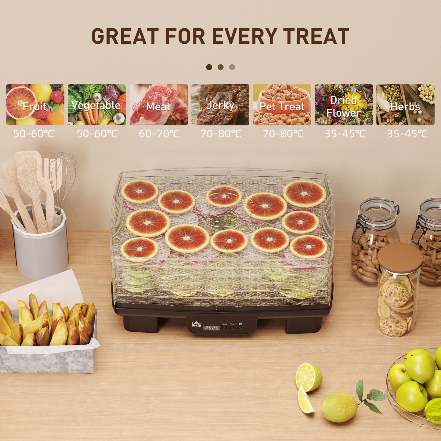 HOMCOM 40-70â„ƒ Six-Tray Food Dehydrator - Black