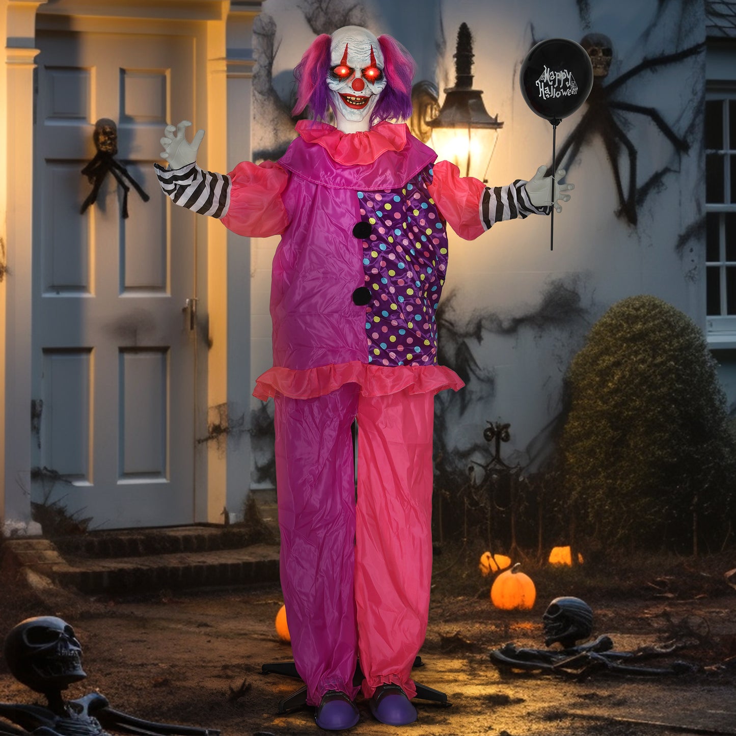 Outsunny 5â€²7â€³ Scary Animated Clown Decoration - Pink/Purple