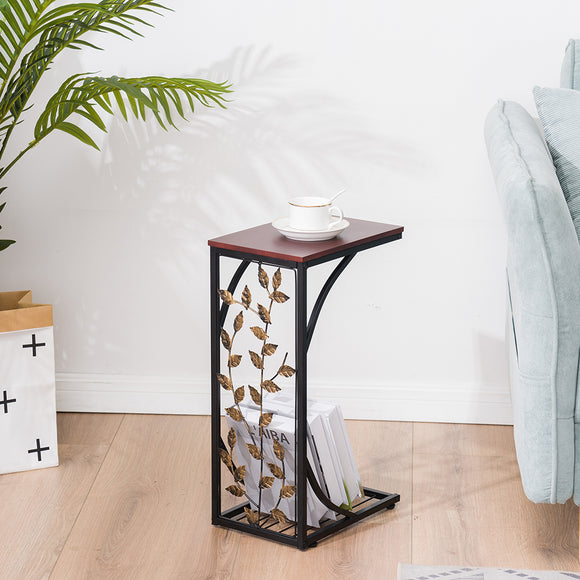 Iron Side Table Coffee Table Brown with leaf pattern