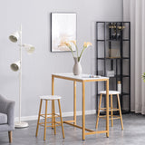 100*45*92 cm PVC Marble Simple Bar Table Round Bar Stool Golden Paint (One Table and Two Stools) White