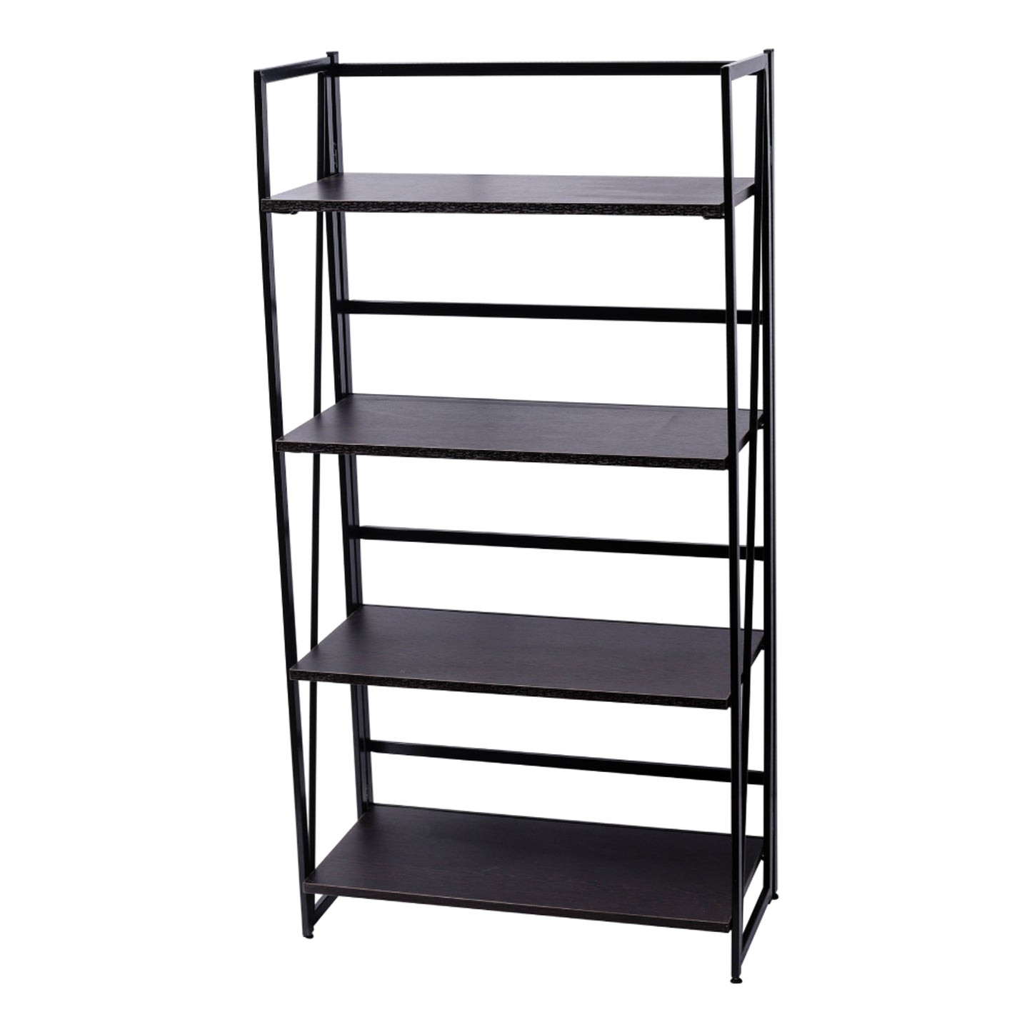 Folding Bookshelf Home Office Industrial Bookcase Wooden Storage Shelves Vintage 4 Tiers Book Rack Organizer