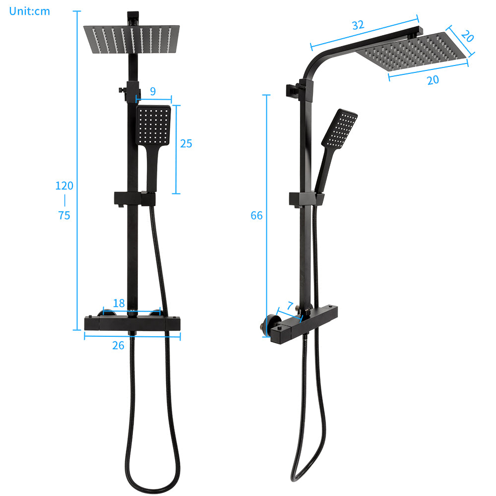 Rain Shower Heads System Including Rain Fall Shower Head and Handheld Shower Head Black