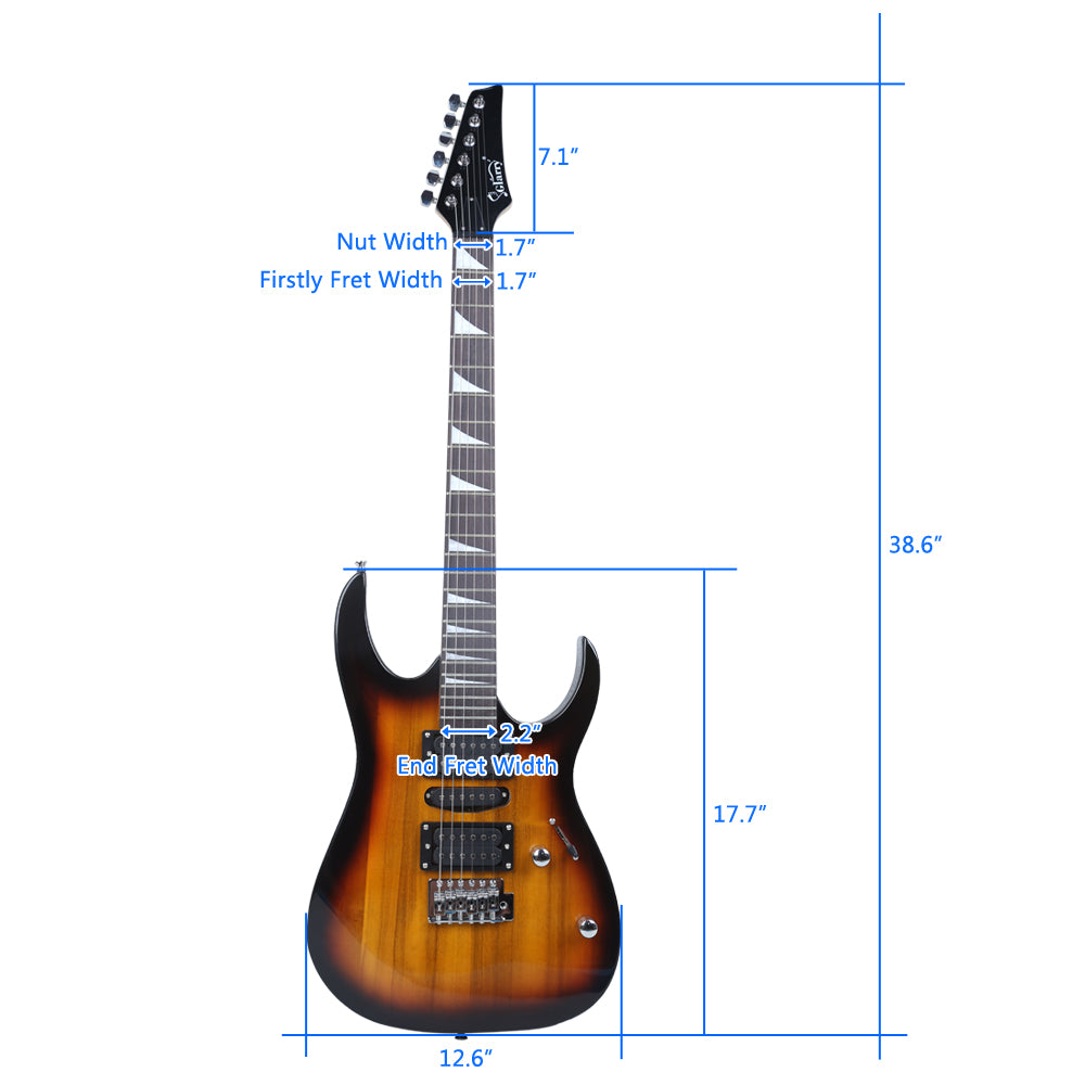 Glarry 170 Electric Guitar Novice Guitar Bag Strap Paddle Rocker Cable Wrench Tool Sunset
