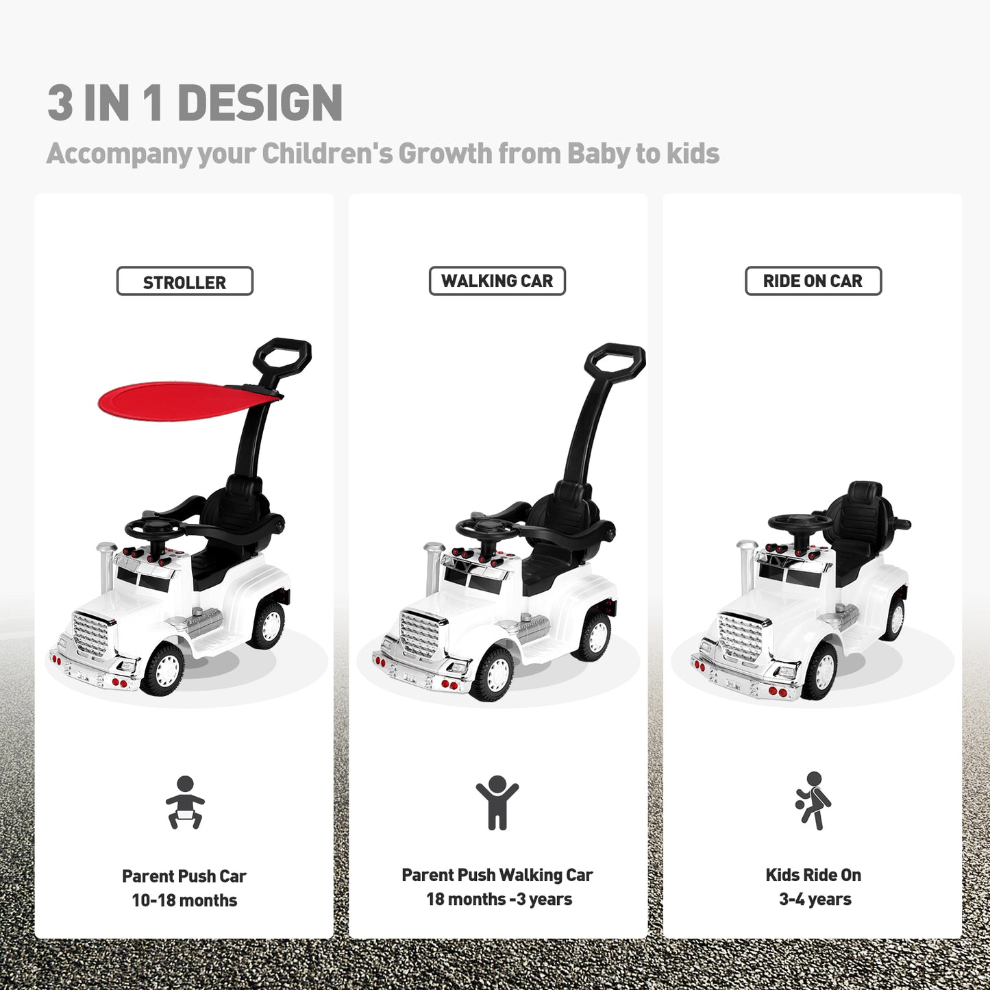 3 in 1 Ride On Truck with Lights and Sounds - Suitable for 1 to 4 years