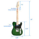 Glarry GTL Maple Fingerboard Electric Guitar (Green) Bag Strap Paddle Cable Wrench Tool