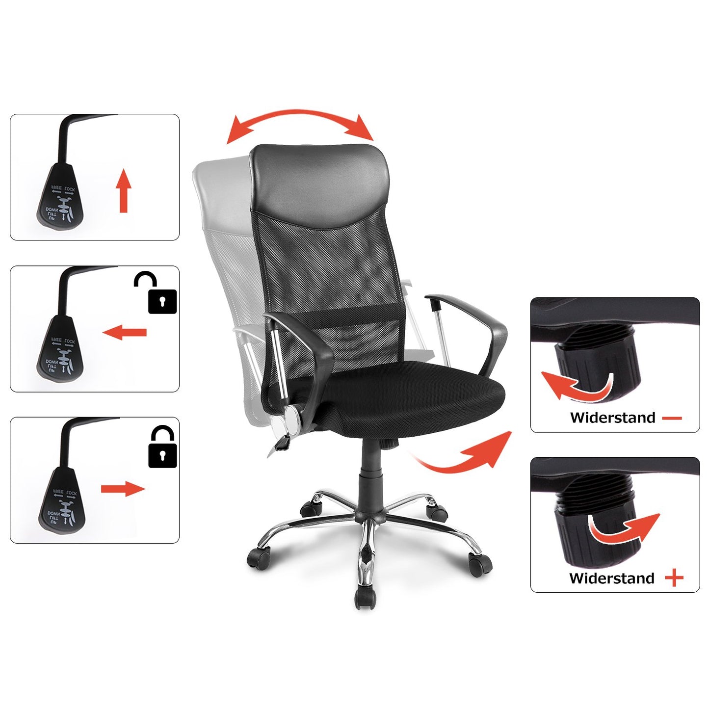Office Black Desk Chair Home Office Chair Mesh Chair Adjustable Back Lumbar Support Ergonomic Task Chair Executive Computer Height Adjustable Swivel Desk Chair