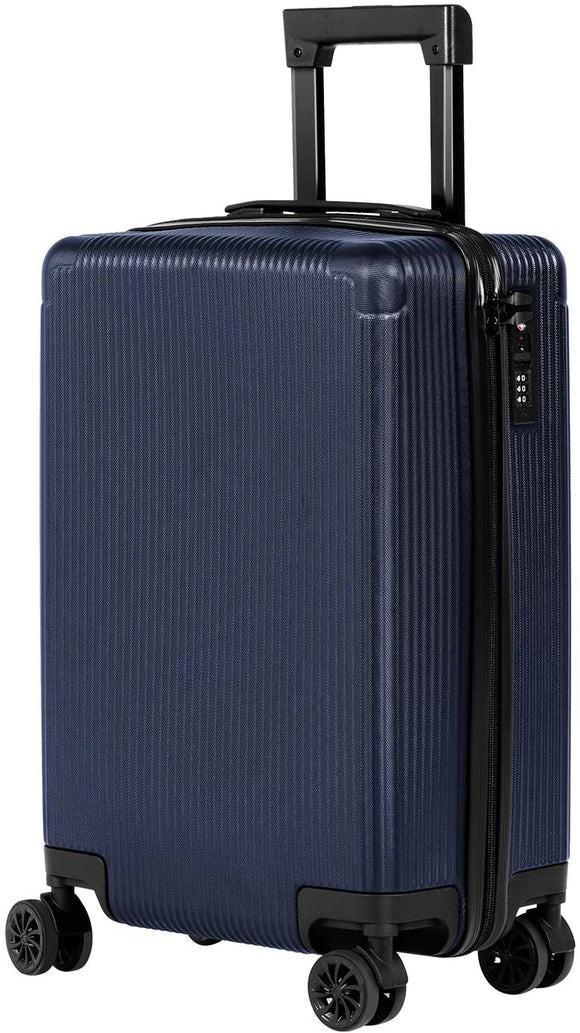 20 inches (56cm) Carry on ABS Luggage TSA Lock Lightweight Durable Hard Shell 4 Spinner Wheels Suitcase, Navy Blue