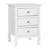 Country Style Three Drawer Night Table Large Size - White