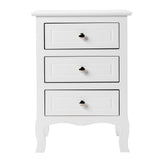 Country Style Three Drawer Night Table Large Size - White