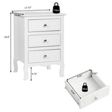 Country Style Three Drawer Night Table Large Size - White