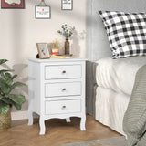 Country Style Three Drawer Night Table Large Size - White
