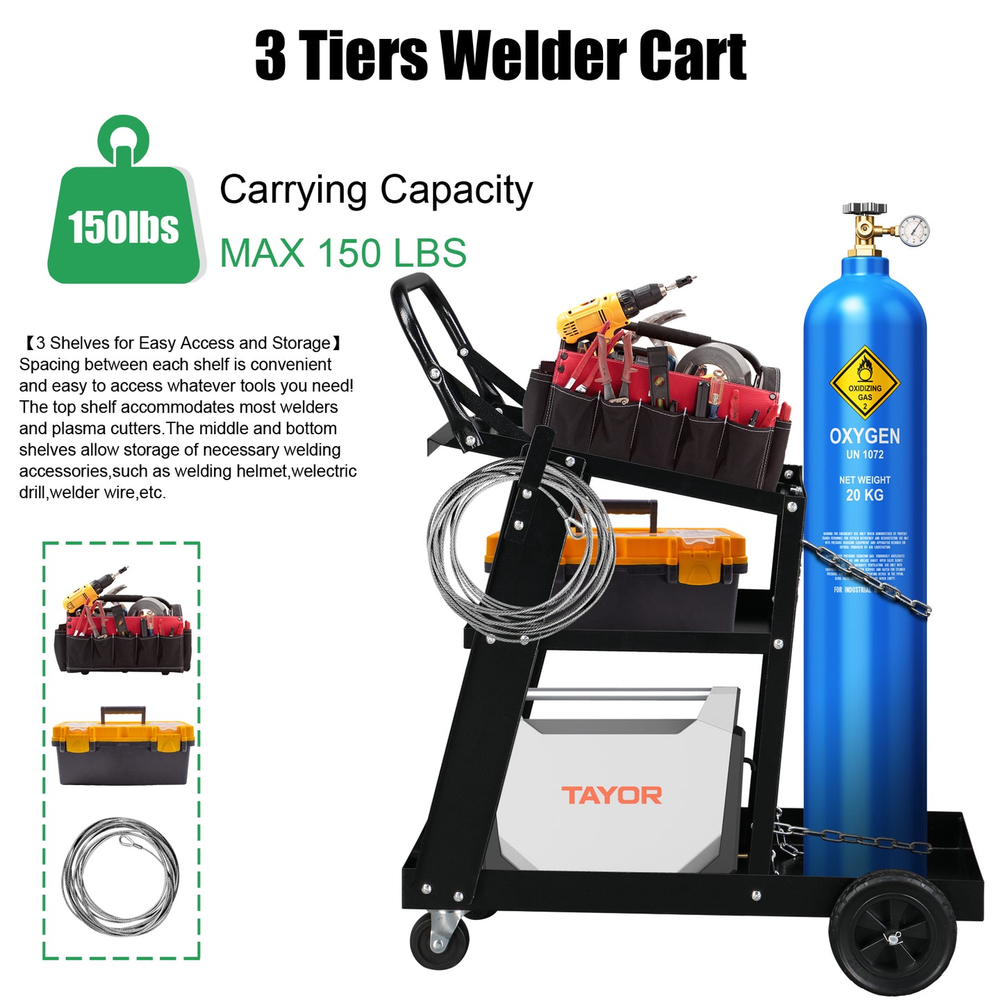 Professional Welding Cart Plasma Cutting Machine without Drawer - Black