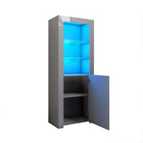 Grey High Gloss Doors Tall Display Cabinet Cupboard Sideboard with LED Lights