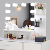 Large Vanity Set with 10 LED Bulbs, Makeup Table with Cushioned Stool, 3 Storage Shelves 1 Drawer 1 Cabinet, Dressing Table Dresser Desk for Women, Girls, Bedroom, White