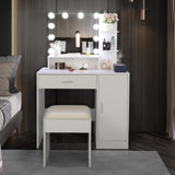 Large Vanity Set with 10 LED Bulbs, Makeup Table with Cushioned Stool, 3 Storage Shelves 1 Drawer 1 Cabinet, Dressing Table Dresser Desk for Women, Girls, Bedroom, White