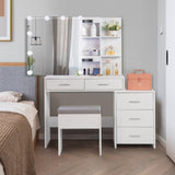 Particleboard Triamine Veneer 5 Pumps 2 Shelves Mirror Cabinet Three Dimming Light Bulb Dressing Table Set White