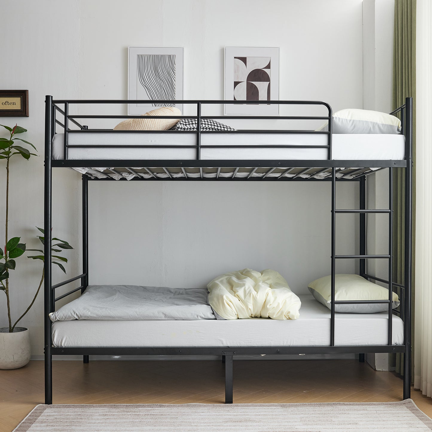 Metal Bunk Bed with Ladder for Kids Black
