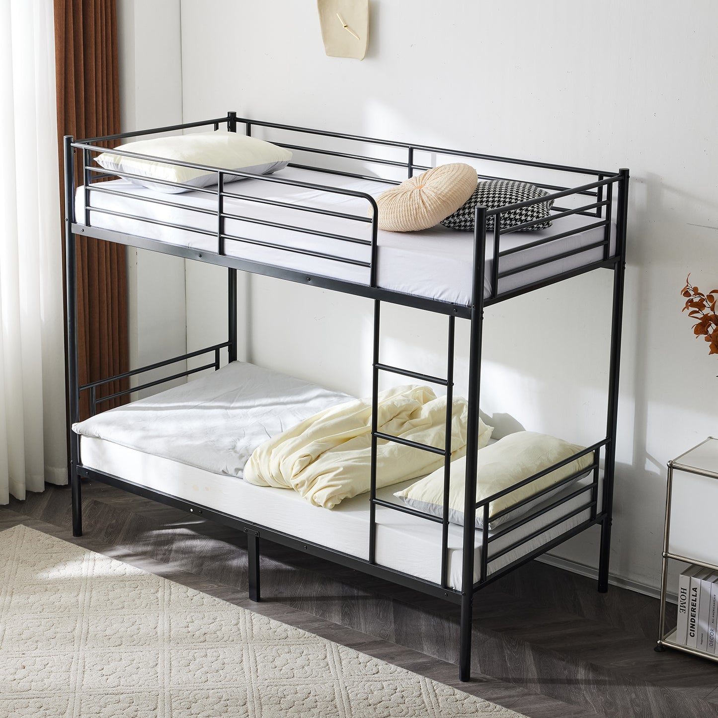 Metal Bunk Bed with Ladder for Kids Black