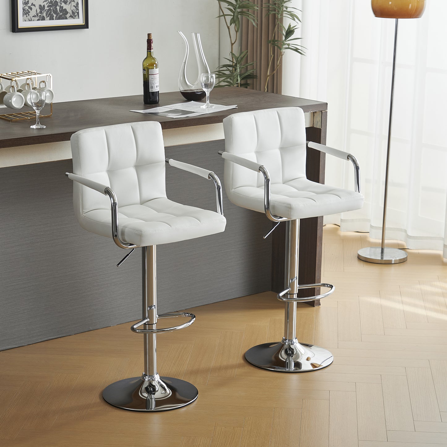 2pcs 60-80cm 6 Checks Round Cushion  Armrest Bar Stool White