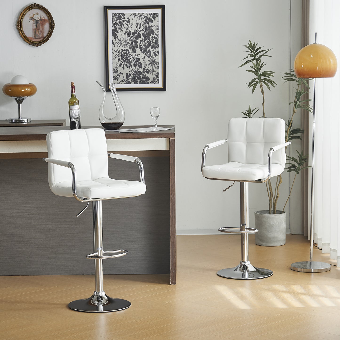 2pcs 60-80cm 6 Checks Round Cushion  Armrest Bar Stool White
