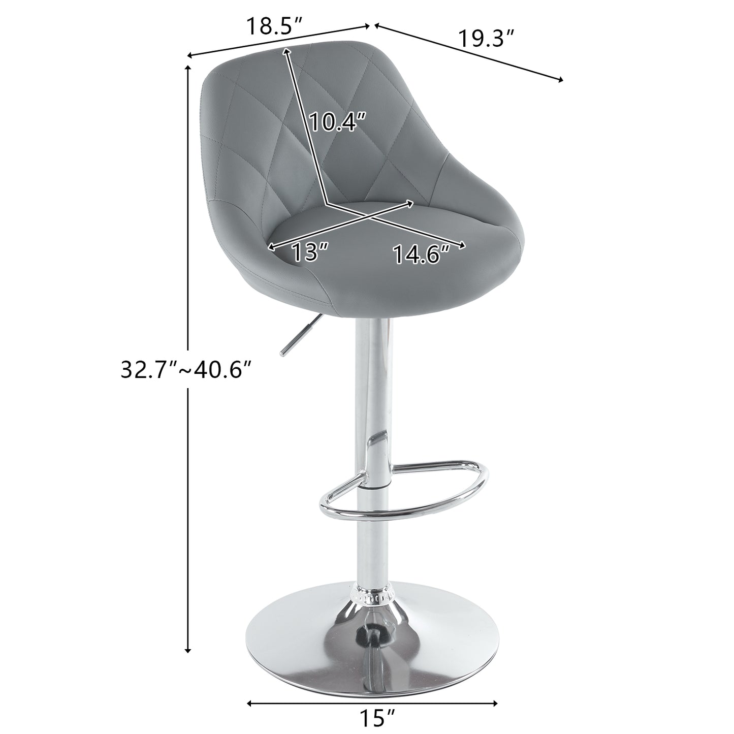 2pcs Adjustable High Type with Disk No Armrest Rhombus Backrest Design Bar Stools Gray