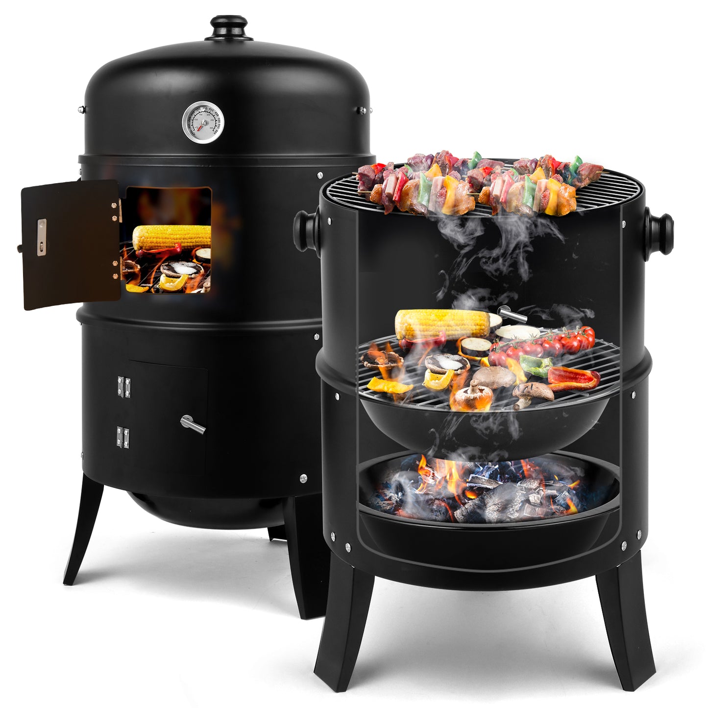 80*41*48cm Iron Spray Smoker Carbon Grill - Black