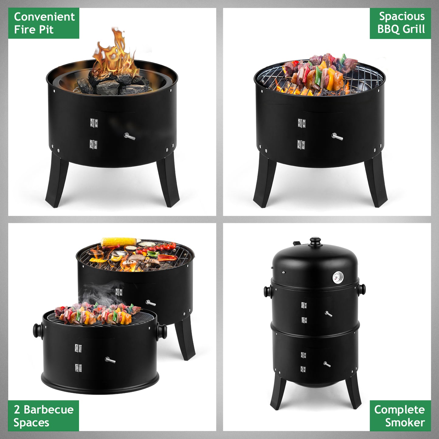 80*41*48cm Iron Spray Smoker Carbon Grill - Black