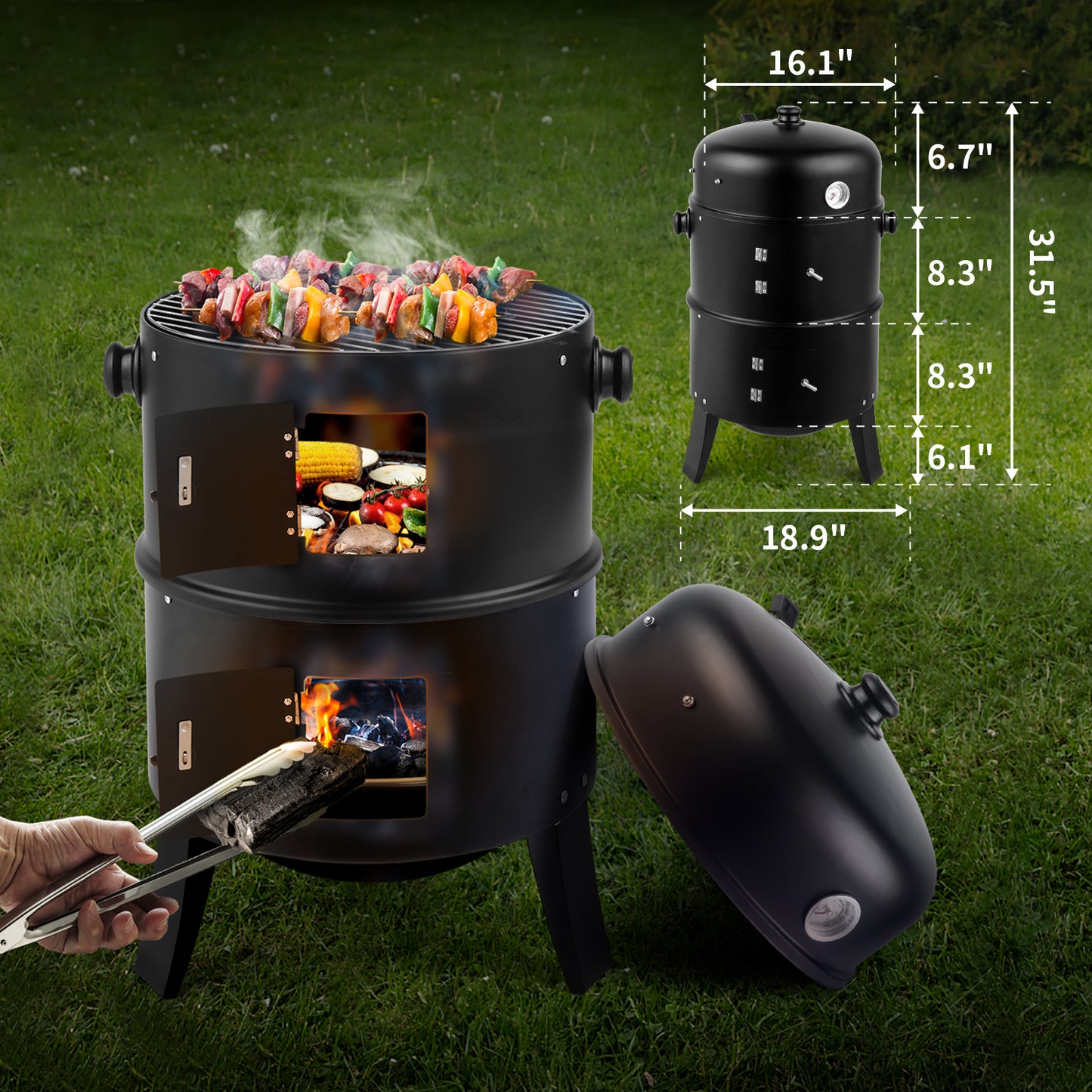 80*41*48cm Iron Spray Smoker Carbon Grill - Black