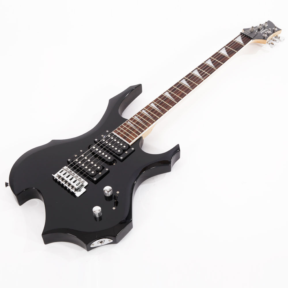 Glarry Flame Electric Guitar HSH Pickup Shaped Electric Guitar Pack Strap Picks Shake Cable Wrench Tool Black