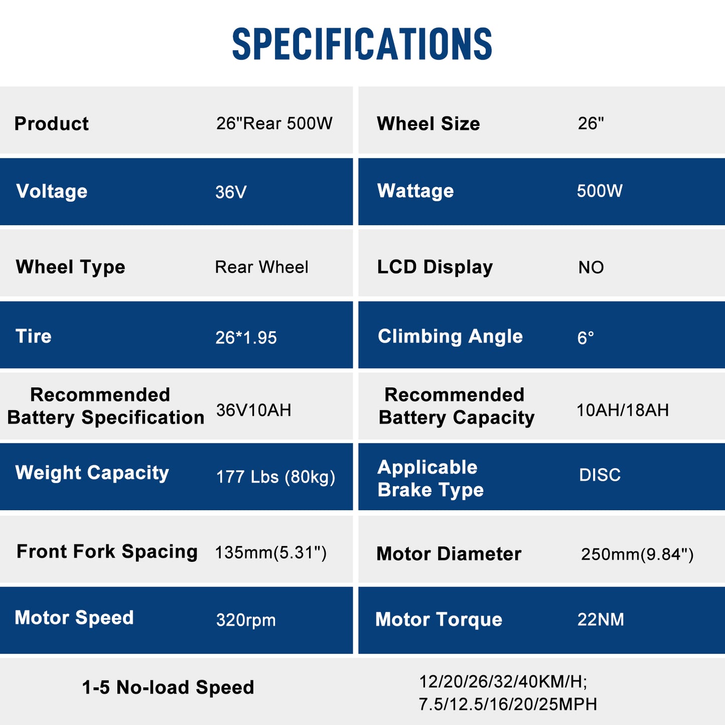 26in 500W Rear Drive With Tires Bicycle Modification Parts Black