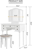 Elegant Dressing Tables with Tri-fold Mirror, Vanity Table Set with 5 Drawers, Lovely Makeup Table with Stool For Girls Women White