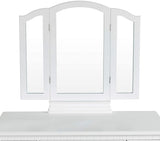 Elegant Dressing Tables with Tri-fold Mirror, Vanity Table Set with 5 Drawers, Lovely Makeup Table with Stool For Girls Women White