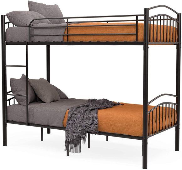2 x 3FT Single Metal Bunk Beds Frame, Splits into 2 Beds, for Twins Kids Children Teenagers Adult Dormitory Bed - Black