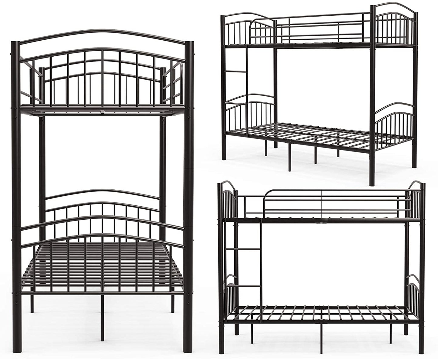 2 x 3FT Single Metal Bunk Beds Frame, Splits into 2 Beds, for Twins Kids Children Teenagers Adult Dormitory Bed - Black