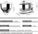 Stand Mixer, 1400W Kitchen Mixer Food Dough Machine with 6 Speed and Pulse, Home Mixer Stand up with 6.1L Stainless Steel Bowl, Whisk, Dough Hook, Beater, White