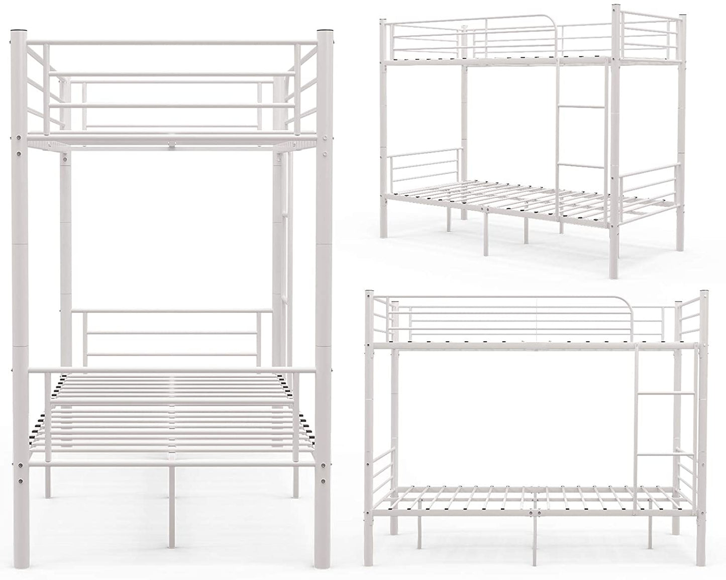 2 x 3FT Single Metal Detachable Bunk Beds Frame - Splits into 2 Beds - for Twins Kids Children Teenagers Adult Dormitory Bed （white）