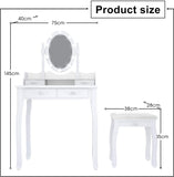 Dressing Table Set,White Vanity Makeup Table,4 Large Drawers and Cushioned Stool,10 Dimmable LED,Adjustable Mirror,for Girls,Women,Bedroom (White Makeup Vanity Table-4 drawers)