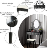 Dressing Table Set, Black Vanity Makeup Table, 5 Large Drawers and Cushioned Stool, 10 Dimmable LED, Adjustable Mirror, for Girls, Women, Bedroom (Black Makeup Vanity Table-5 drawers)
