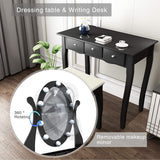Dressing Table Set, Black Vanity Makeup Table, 5 Large Drawers and Cushioned Stool, 10 Dimmable LED, Adjustable Mirror, for Girls, Women, Bedroom (Black Makeup Vanity Table-5 drawers)